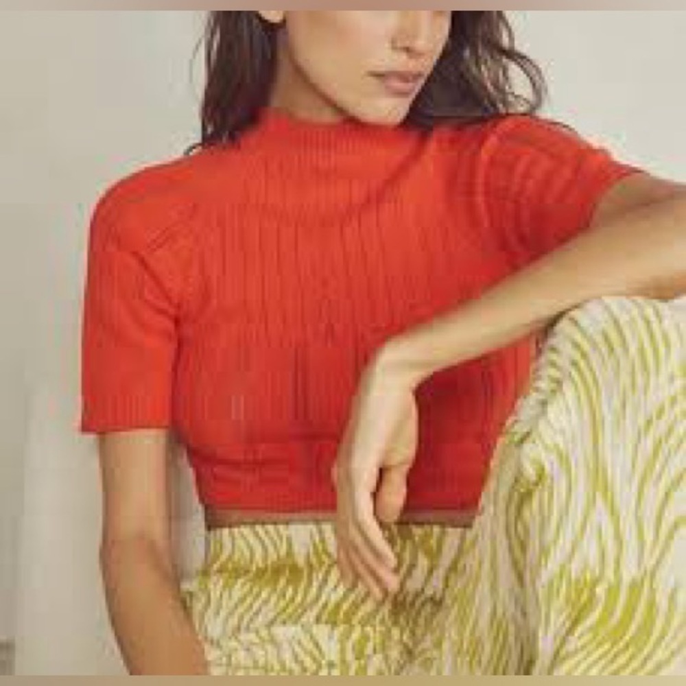 Free People Short-Sleeve Mock Neck Cropped Sweater - Orange